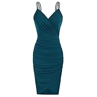 GRACE KARIN Women's Sexy Spaghetti Straps Cocktail Dresses for Wedding Guest Ruched V-Neck Bodycon Dress