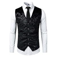 Mens Red Paisley Bronzing Vest Single Breasted V-Neck Wedding Suit Vests Men Gothic Steampunk Victorian Gilet Homme