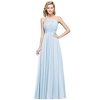 Women's Elegant A-line Halter Bridesmaid Dresses Ruched Wrap Formal Wedding Guest Party Evening Maxi Ball Gowns