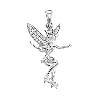 The Diamond Deal 10kt White Gold Womens Round Diamond Tinkerbell Fairy Sprite Pendant 1/4 Cttw