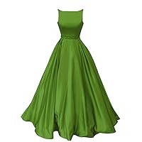 Prom Dresses Long Satin A-Line Formal Dress for Women with Pockets Olive Size 4