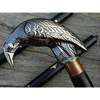 Handicrafts Antique Solid Brass Raven Head Handle Nautical Style Walking Stick Wooden Cane (Style I)