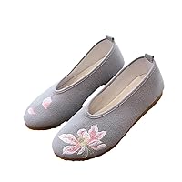 Flower Embroidered Women Soft Cotton Fabric Slip On Flats Vintage Ladies Casual Non-Slip Walking Shoes