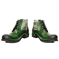Modello Pescara - Handmade Italian Mens Color Green Ankle Boots - Cowhide Hand Painted Leather - Lace-Up