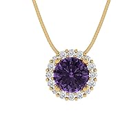 Clara Pucci 1.35ct Round Cut Pave Halo Simulated Alexandrite Gem Solitaire Pendant Necklace With 18