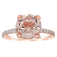1.0Ct Round Morganite With CZ One Stone Engagement Ring 14k Rose Gold Finish