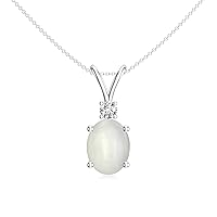 Natural Moonstone Oval Shape Pendant Necklace with Diamond for Women in Sterling Silver / 14K Solid Gold/Platinum