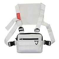 Chest Bag for Men, Chest Rig Bag Multifunctional Waist Front Bag Vest Waist Bag Shoulder Bag for Hiking Running White