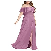 Ever-Pretty Women's Plus Size Off Shoulder Ruffle Sleeves Side Split Chiffon Floor Length Formal Dress 0968-PZUSA