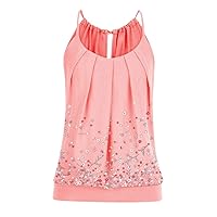 Women Loose Casual Summer Pleated Flowy Sleeveless Camisole Tank Tops Pink