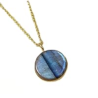 Labradorite Pendent Necklace, Blue flash labradorite Coin Pendant, Gift For Her