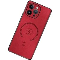 Suede Leather Case for iPhone 15Pro Max/15 Pro/15 Plus/15 with Camera Hole Protective Support Magnetic Wireless Charging Anti Fingerprint Ultra-Thin (Red,15 Pro)