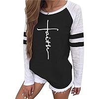 Women's Letters Printed T-Shirt Long Sleeves Faith Over Fear Tee Tops
