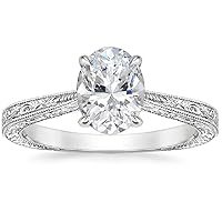 3 CT Oval Cut Colorless Moissanite Engagement Ring, Wedding/Bridal Ring Set, Solitaire Halo Style, Solid Sterling Silver Vintge Antique Anniversary Promise Rings Gift for Her