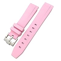for Rolex Submariner Hulk GMT Milgauss Yacht Master Deepsea Rubber Watchband 19mm 20mm 21mm 22mm Silicone Strap (Color : Pink, Size : 21mm Silver Buckle)