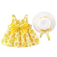 Baby Girl Tutu Summer Dress Sleeveless Casual Floral Backless Princess Dresses Swing Sundress Skirt with Straw Hat Beachwear
