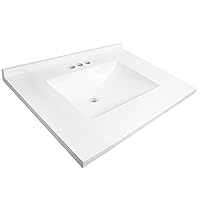Design House 31-Inch Camilla Cultured Marble Vanity Top Single Bowl Sink 4-Inch Centerset with Integrated Backsplash, Solid White
