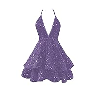 Sequin Short Prom Dresses for Teens 2024 Sparkly Sexy Spaghetti Strap Homecoming Dresses Halter Cocktail Party Dress