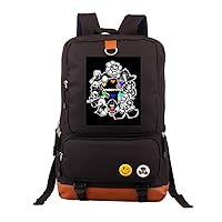 Undertale Game Laptop Backpack Book Bag Work Bag Leather Splicing Rucksack with Pinback Buttons Black /8