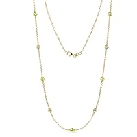 Peridot & Natural Diamond by Yard 9 Station Necklace (SI2-I1, G-H) 1.45 ctw 14K Yellow Gold