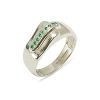 925 Sterling Silver Real Genuine Emerald Mens Wedding Wedding Band Ring