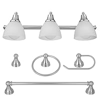 Globe Electric 50700 3-Light Vanity All-in-One Bathroom Set, 5 Piece Brushed Steel Finish, 70, Bulb Not Included
