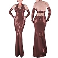 Plus Size Vintage Bowknot Long Dress Ladies Halter V-Neck Bodycon Dress Gothic Sleeveless Nightclub Party Vestido with Gloves