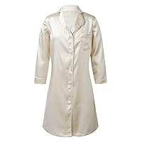 FEESHOW Teens Girls Silk Satin Nightshirt Button Down Sleepwear Pajamas Nightdress Home Loungewear