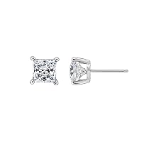Amazon Collection Plated Sterling Silver Stud Earrings set with Princess Brilliant Cut Infinite Elements Cubic Zirconia