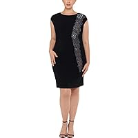 Xscape Womens Embellished Sequined Cap Sleeve Jewel Neck Above The Knee Evening Body Con Dress