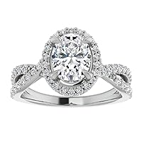 Riya Gems 3.50 CT Oval Diamond Moissanite Engagement Ring Wedding Ring Eternity Band Vintage Solitaire Halo Hidden Prong Setting Silver Jewelry Anniversary Promise Ring Gift