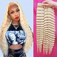8-40 Inch 613 Deep Wave Bundles 40 40 40 Inch Brazilian 613 Blonde 3 Bundles Deep Wave 100% Human Hair Weave Remy Hair Extensions Queen Plus Hair