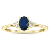 Women's Oval Shaped Sapphire and Diamond Half Moon Ring in 10K Yellow Gold