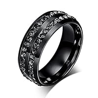 Mens Womens 8MM Titanium Stainless Steel High Polished 18K Gold Plated Channel Set Cubic Zirconia CZ Promise Engagement Band Unisex Gold Wedding Ring Comfort Fit, Size 6-13 (10, Black)