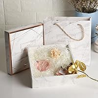 Simple and elegant marbling cover and bottom foldable bronzing gift box and gift bag set 10sets 7.9 * 7.9 * 2.6in
