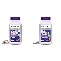 Natrol Vitamin B-12 5000mcg 200 Tablets & Biotin 10000mcg 60 Tablets for Cellular Energy, Healthy Nervous System, Hair, Skin and Nails