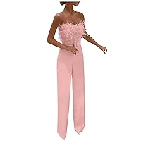 Strapless Jumpsuits for Women Solid Color Sexy Jumpsuit High Waist Slim Romper Wide Leg Romper