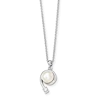 925 Sterling Silver Polished Lobster Claw Closure 8 9mm White Freshwater Cultured Pearl CZ Cubic Zirconia Simulated Diamond Pendant Necklace Neck Jewelry for Women