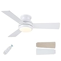 Flush Mount Ceiling Fans with Light and Remote 42 Inch, Low Profile White Ceiling Fan with Quiet DC Motor, Dimmable 6 Speeds Reversible LED Modern Ceiling Fan for Bedroom, Living Room
