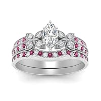 Choose Your Color 925 Sterling Silver Marquise Shape Ring Matching Fashion Wedding Jewelry Easy to Wear Milgrain Petal Diamond CZ Wedding Ring Sets for Your Love : US Size 4 to 12