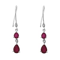 Gf Ruby Pear Shape Gemstone Jewelry 925 Sterling Silver Drop Dangle Earrings For Women/Girls