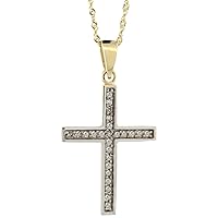 14k Gold Diamond Latin Cross Necklace, 0.15 cttw 1 inch tall