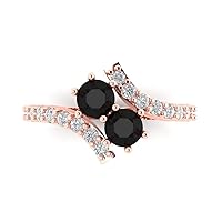 2.08 ct Round Cut 2 stone love Solitaire Natural Black Onyx Accent Anniversary Promise Engagement ring 18K Rose Gold