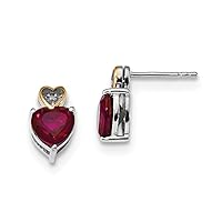925 Sterling Silver Polished Post Earrings and 14K Crimson Red Topaz and Diamond Earrings Measures 13x7mm Jewelry for Women