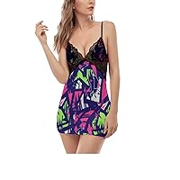All-Over Print Women's Back Straps Cami Dress with Lace | Party Print