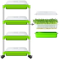 4 Layers Sprouter Trays with Cover & Stainless Steel Frame Soil-Free Healthy Wheatgrass Seeds Grower & Storage Trays for Garden Home Office