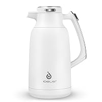 IDEUS 68 oz Stainless Steel Thermal Coffee Carafe, Double Wall Insulated Vacuum Flask, Water Coffee and Beverage Dispenser, 12 Hour Heat 24 Hour Cold Retention (White)
