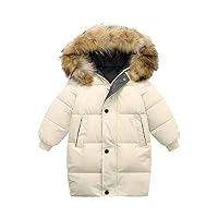 Hooded Puffer Jackets for Boys and Girls Long Coat Winter Windproof Jacket Outerwear with Fur Collar DD443