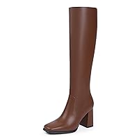 Modatope Knee High Boots Women Chunky Heel Square Toe Tall Boots for Women High Heel Side Zipper Long Boots