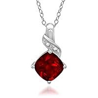 Amanda Rose Collection Lab Grown Gemstone and Natural Diamond Pendant Necklace in Sterling Silver |18 inch Sterling Silver Chain| Created Ruby, Created Sapphire or Created Opal|Necklaces for Women